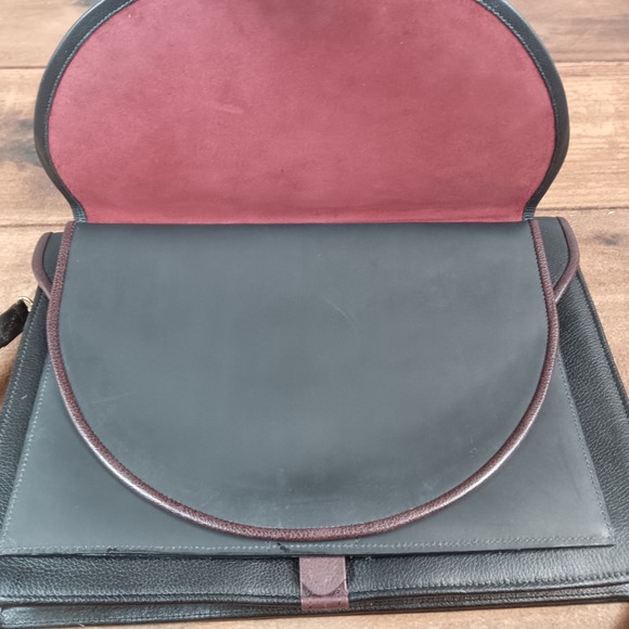 Vintage Tri-Color Leather Briefcase Messenger Bag Black Burgundy Gold Hardware - Picture 10 of 12